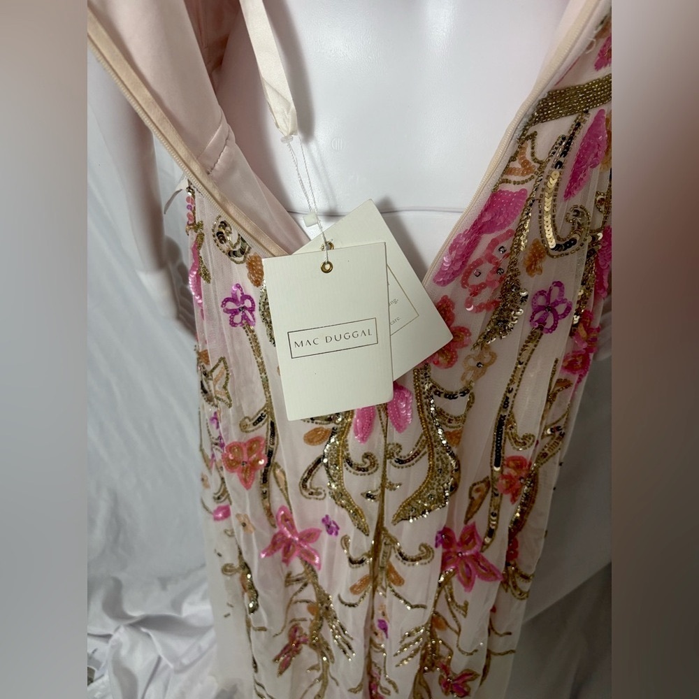 Mac Duggal Pink & Gold Embroidered Floral Maxi Dress - Picture 7 of 10